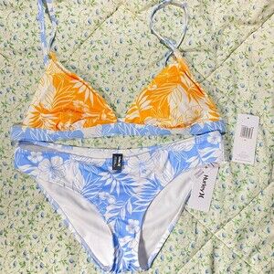 Hurley Bikini Set Womens XL Multicolor Floral Bottoms Triangle Top 2-Piece